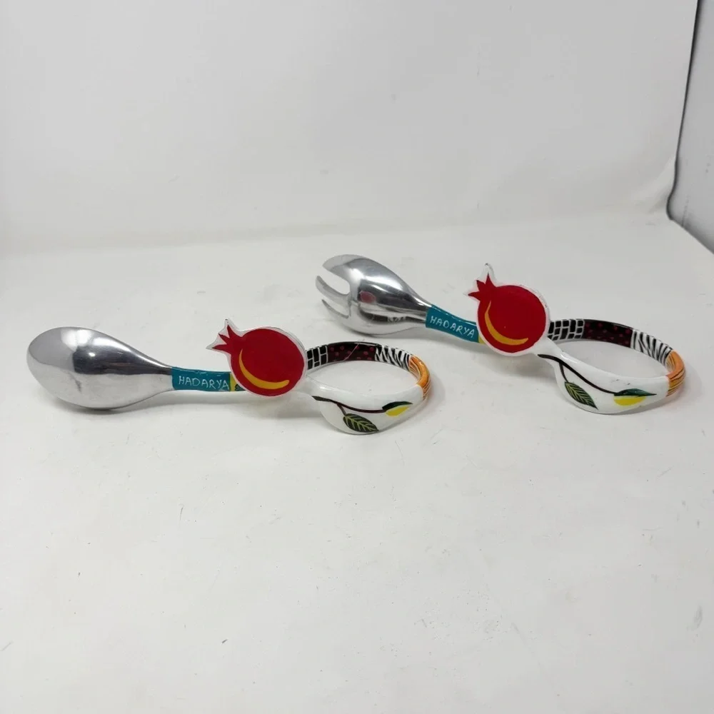 AHUVA Judaica Hand Painted By HADARYA Salad Serving Set Unique Shabbos 12”X4.5”